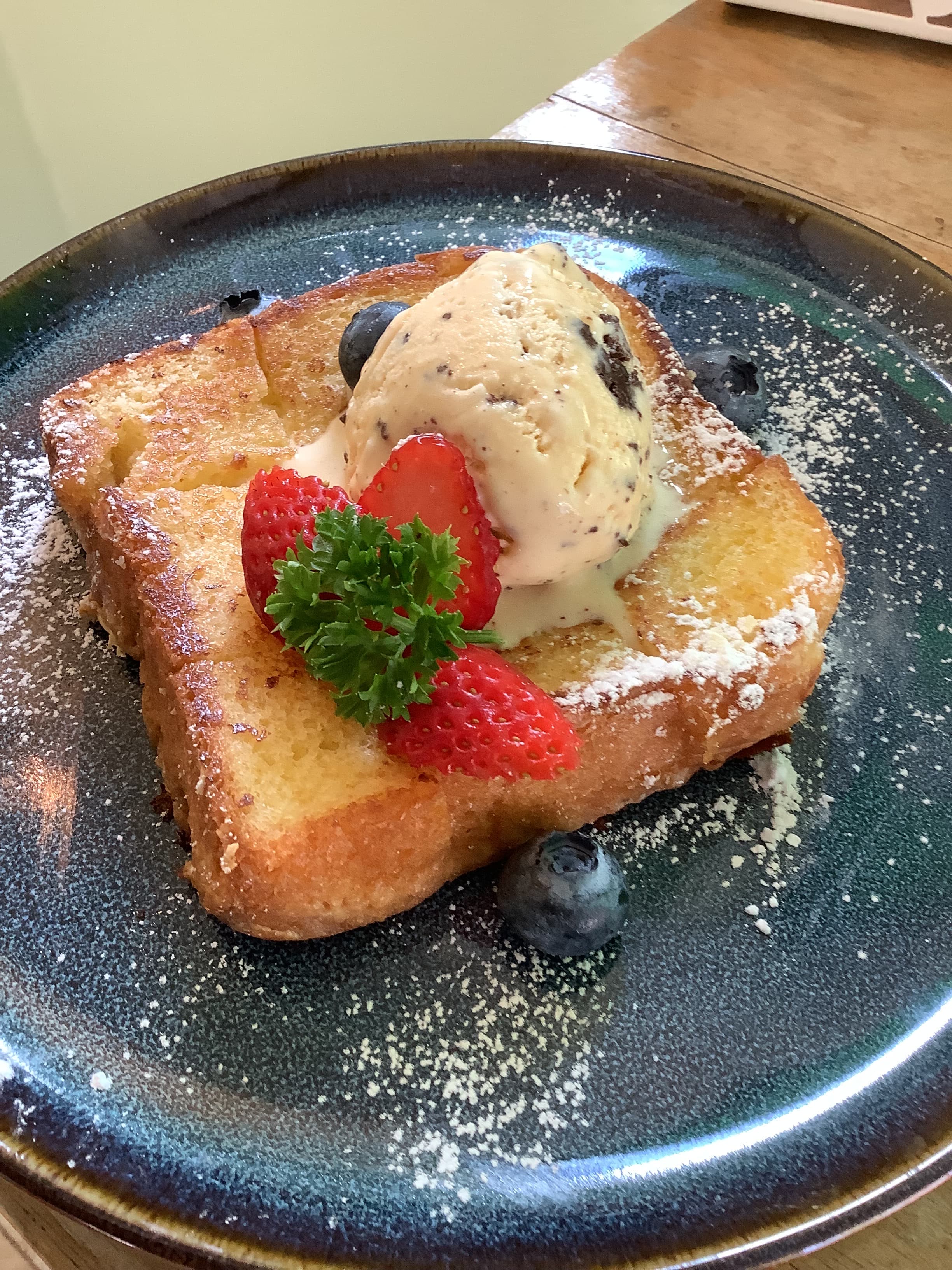 French Toast with Berries & Ice Cream at MaeKung Cafe Krabi